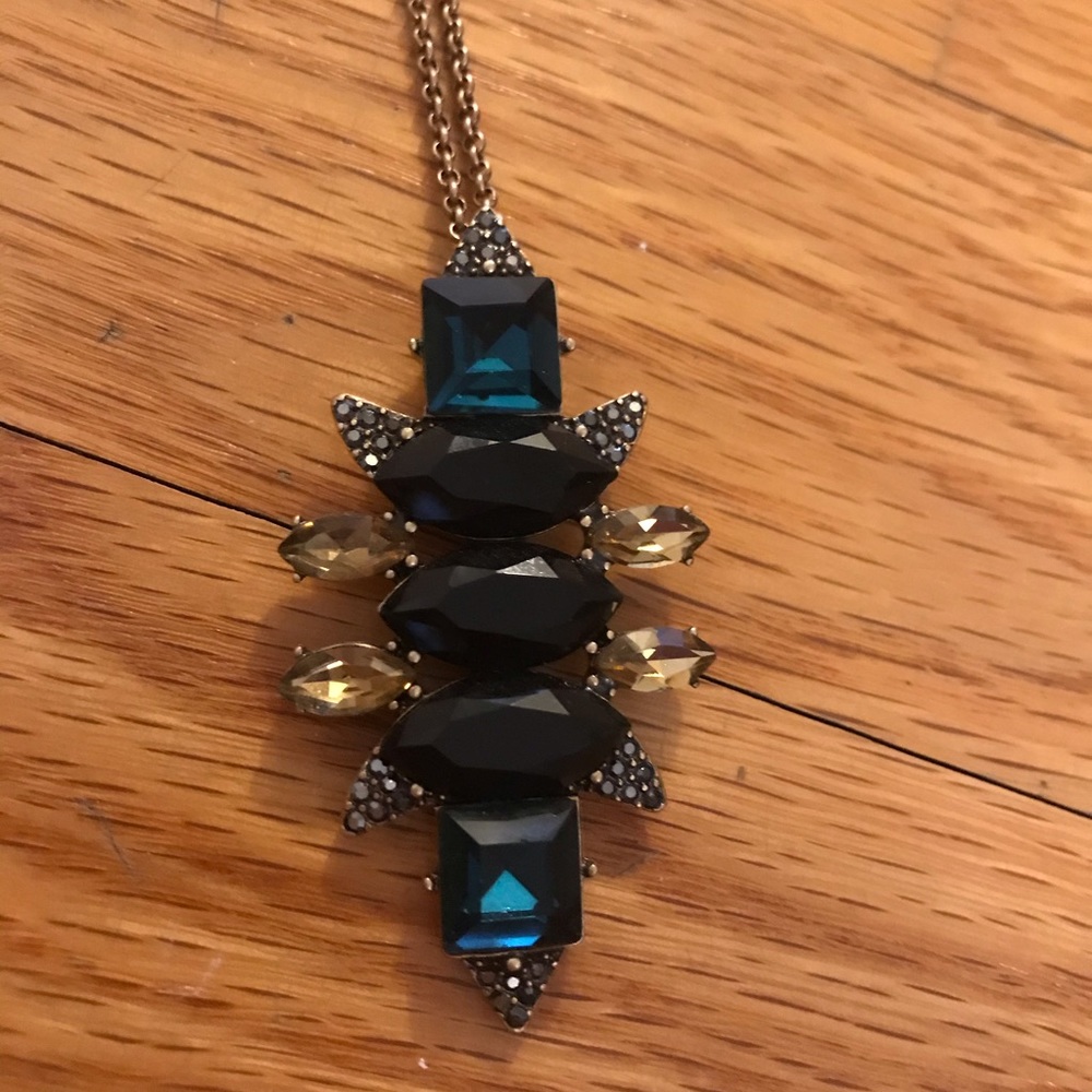 NWOT JCrew Necklace Rhinestone Jewel Long Teal